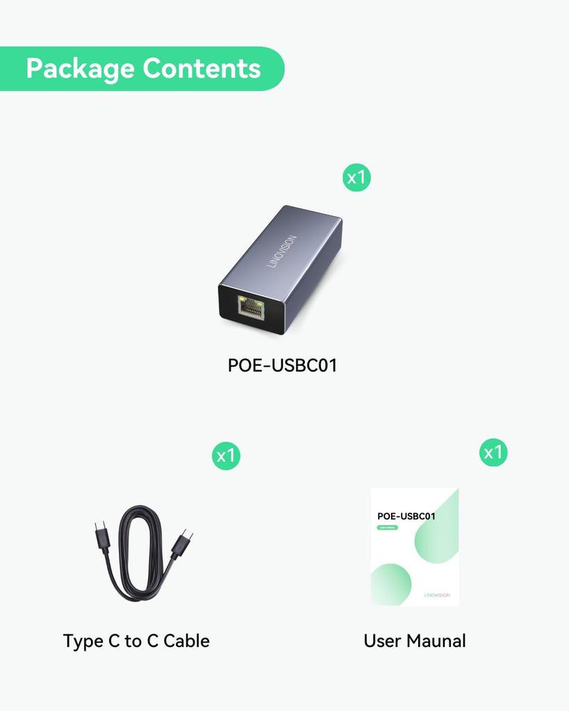 LINOVISION POE для передачи данных и зарядки в одном POE для USB или применимо к мобильным телефонам и планшетам USB-C конвертер, кабель, IEEE802.3af/at Type-C