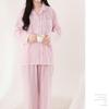 Yes Family Double Gauze Pajama Long Front Striped Size Pink Women's Set, 100% Cotton, Sleeves, Opening, Pattern, M,