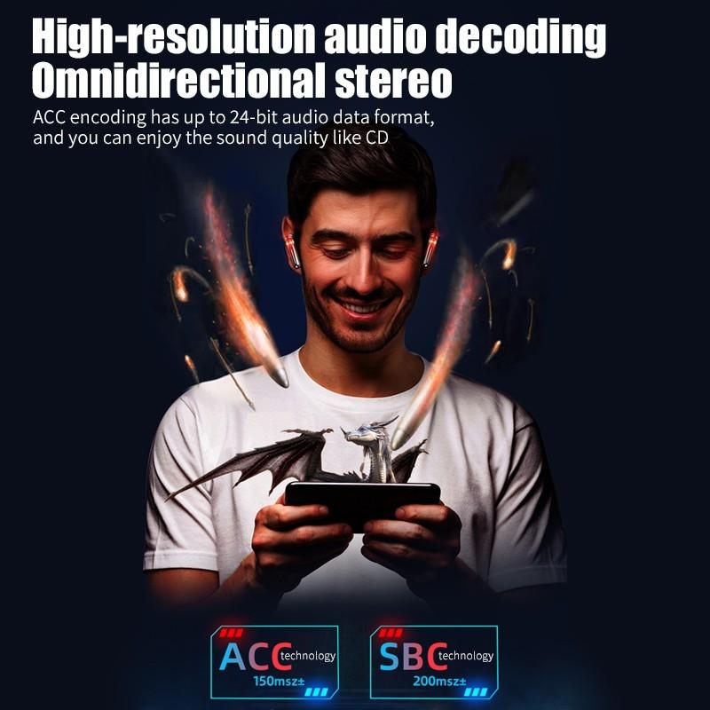 Bluetooth-гарнитура TWS V5.1, зеркальный цифровой дисплей, красочная окружающая подсветка, стереогарнитура с низкой задержкой, игровая Bluetooth-гарнитура для киберспорта