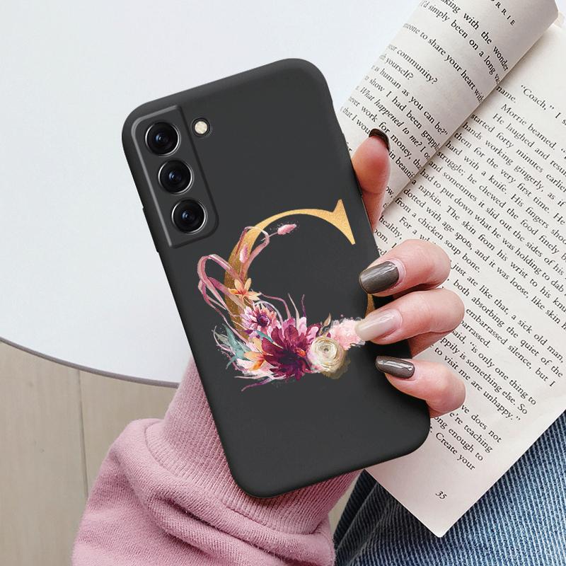 For Samsung Galaxy S22 S 22 Plus Case Flower Gold Letter A Z Soft Silicone Phone Cover For Samsung S22 Ultra Bumper S22+ Shell