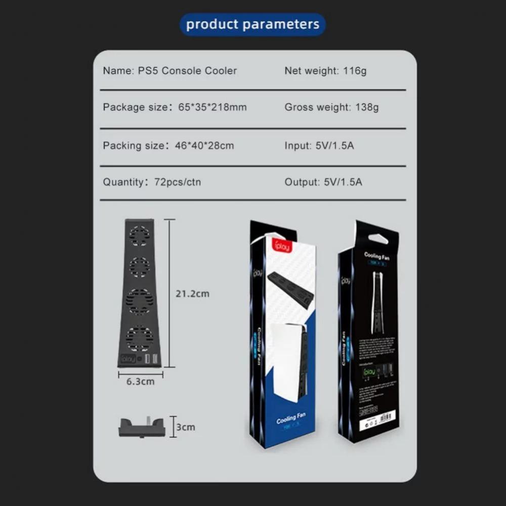 For PS5 Console 4 Cooling Fans Silent Fan Stand External USB Port