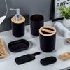 Четырехпредметный набор для ванной комнаты из черного искусственного мрамора. Экологичный и практичный, подходит для подарка