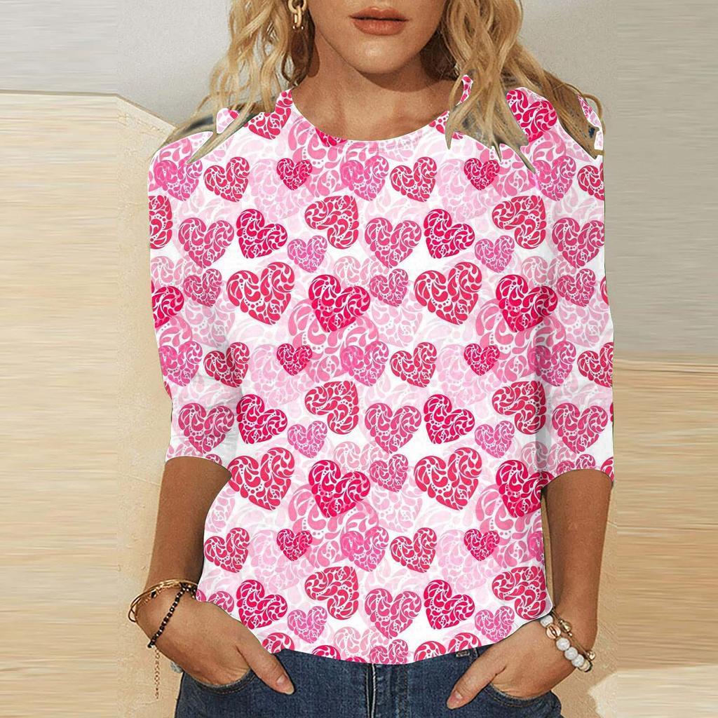 Круглый вырез 3D Love Printed Top Модные повседневные длинные рукава женские футболки
