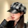 Stitched Plaid Fashion Octagonal Hat for Women In Spring and Autumn Travel Temperament Versatile Little Painter's Hat Showing Face