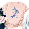 (Asian Size)Clothing Casual Watercolor Sweet Dragonfly Style Short Sleeve Tee Top Fashion T Shirt Women Print Lady Female Graphic T-shirt