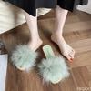 Мюли Тапочки Женские Квадратный Носок Пушистые Плоская Подошва Офисные Женские Шлепанцы Балетки Зеленый Белый Розовый Zapatillas Mujer