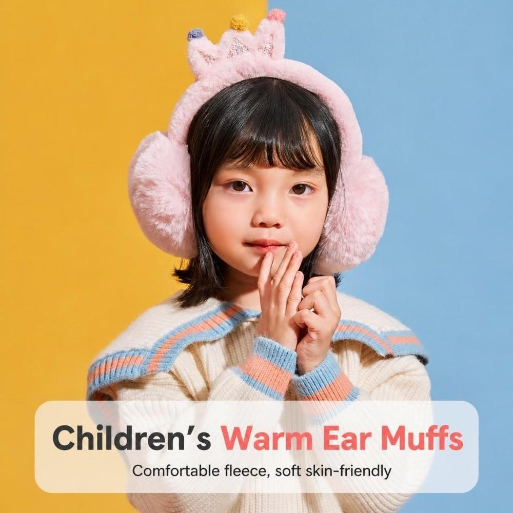 Cartoon Crown Foldable Ear Warmers Windproof Faux Fur Earmuffs Fluffy Ear Covers For Girls Kids