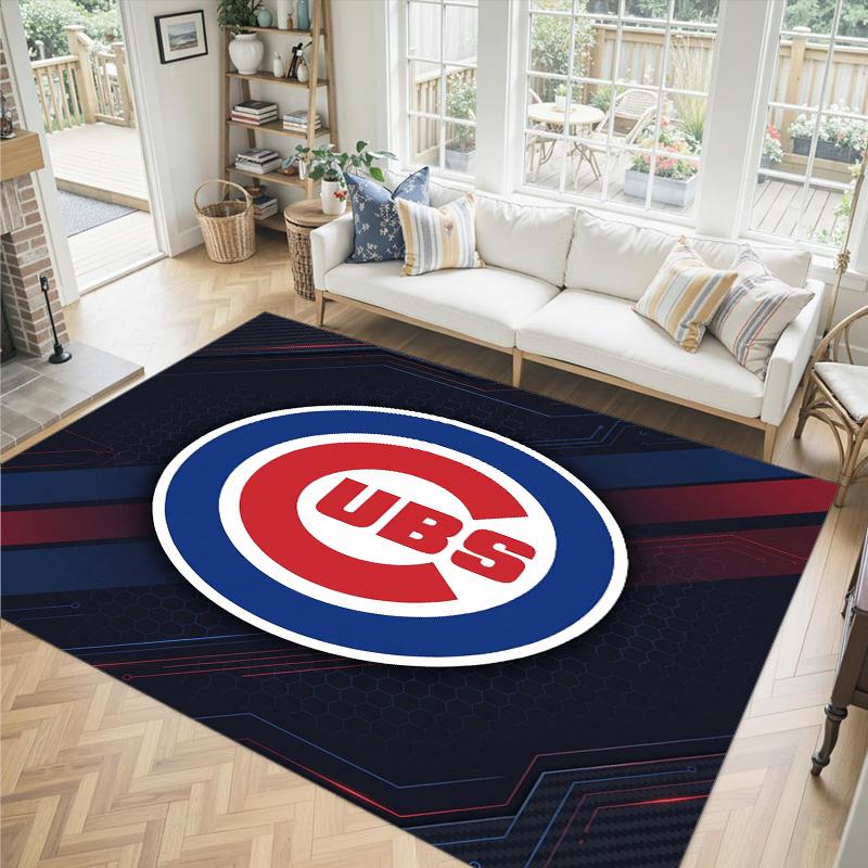 Chicago Cubs Design Crystal Velvet Carpet Cozy Non?Slip Printed Rug For Bedroom Living Room Entrance