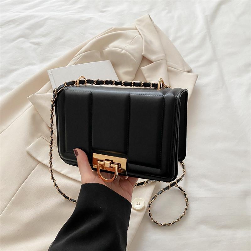 Elegant Solid Color Gold Buckle Decoration Women Casual Shoulder Bag Square