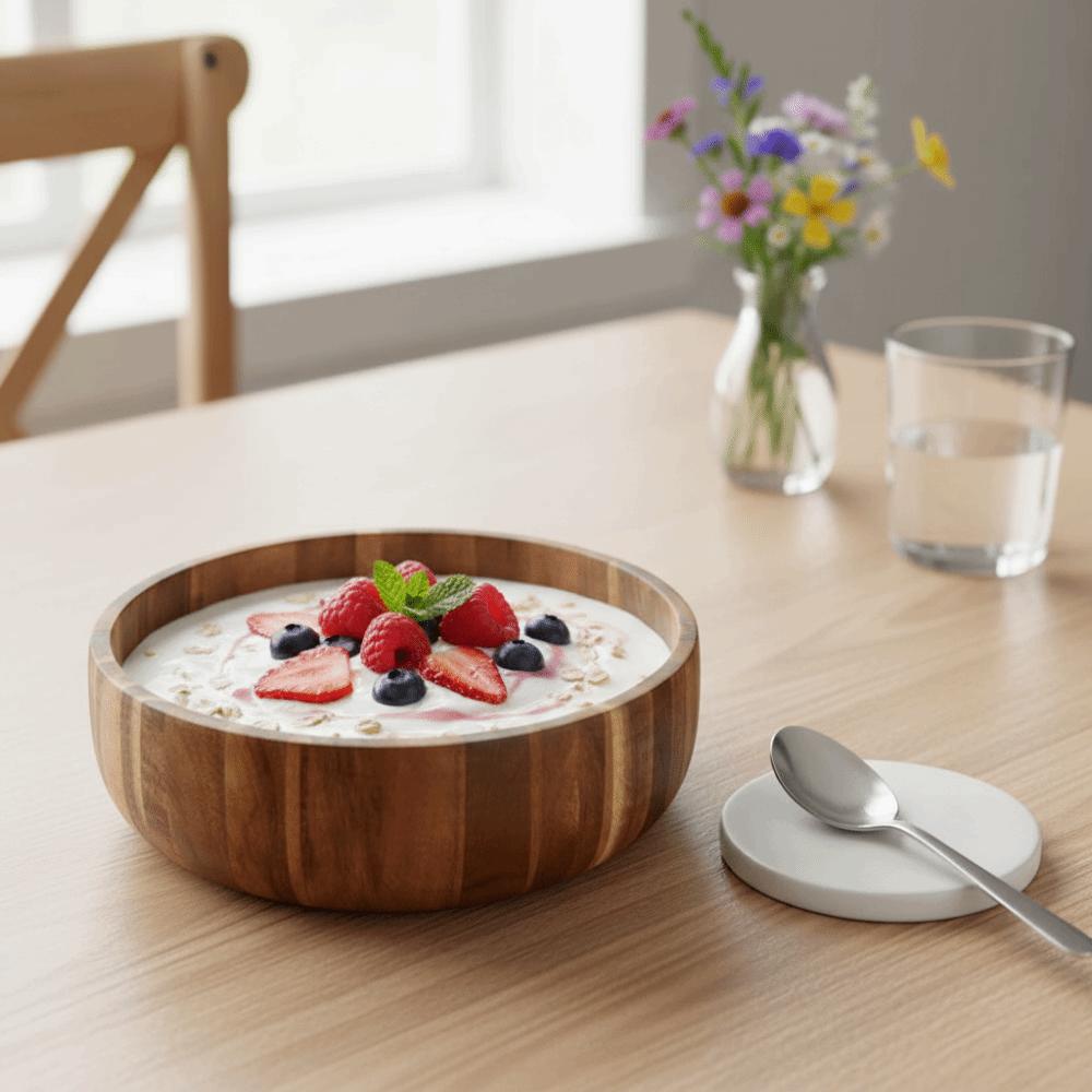 Vintage Acacia Wooden Bowl Rustic Style Fruit Serving Bowl Natural Snack Bowl Rice