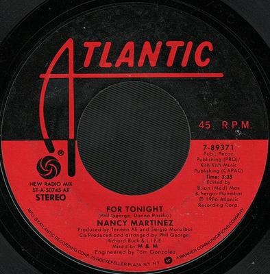 7-дюймовая пластинка НЭНСИ МАРТИНЕС - Для Сегодня 789371 Atlantic 1986 США Танцевальная и Электронная Б/У