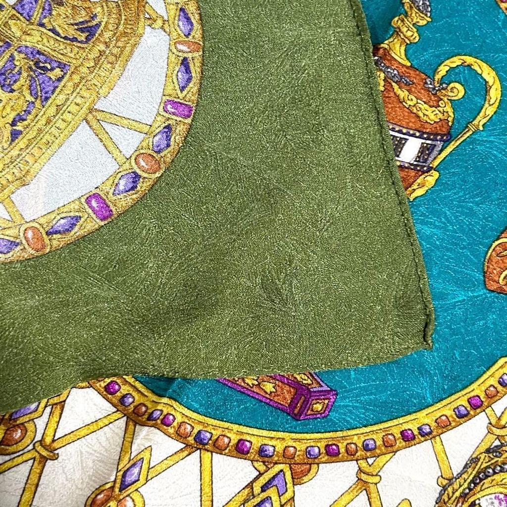 Used Excellent condition TRUSSARDI silk scarf, green tones, jewelry pattern