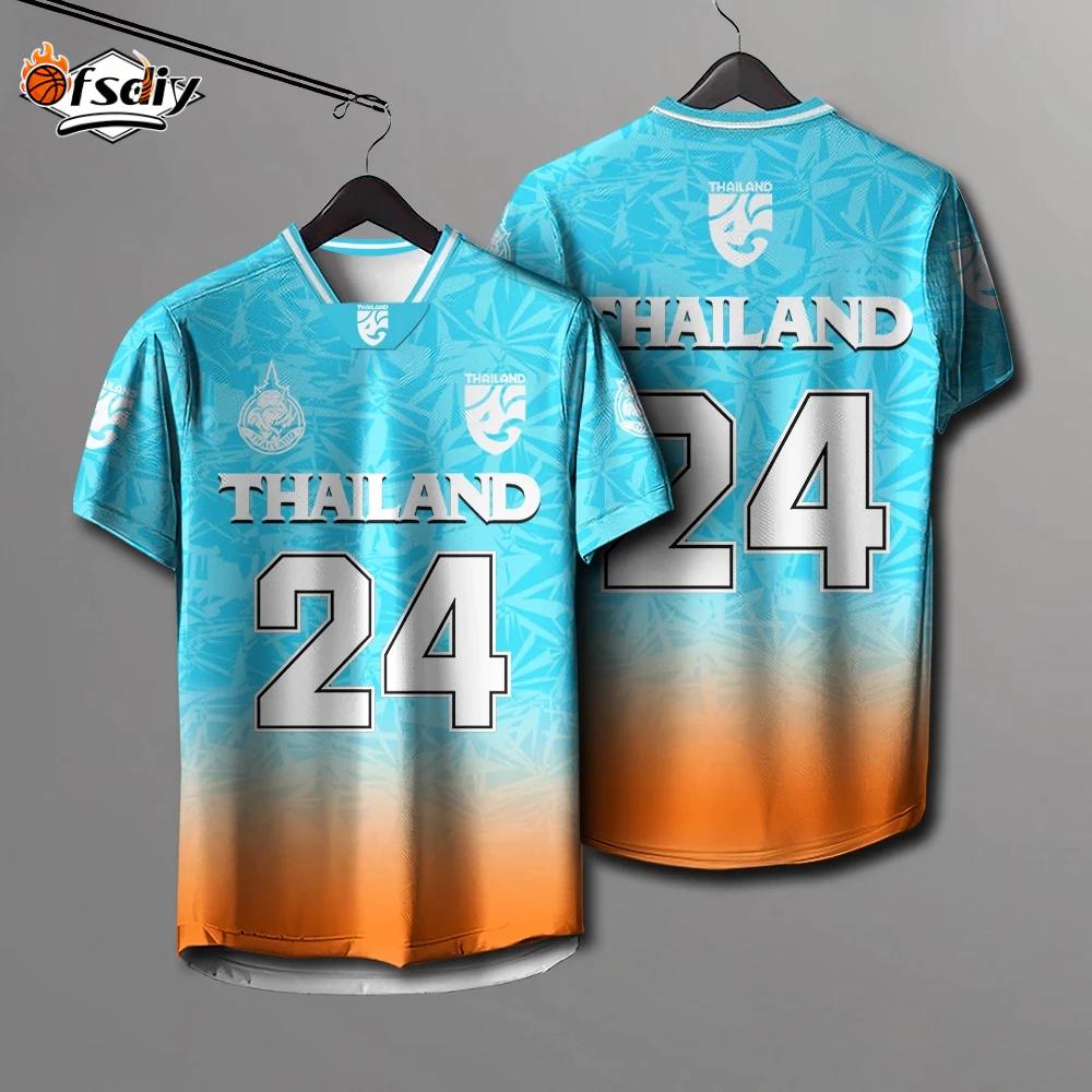 THAILAND Football Soccer V Neck Color Vintage Shirt National Elephant Logo Badge Unisex Men Women Training JERSEY Print Quick Dry Short Sleeve Uniform