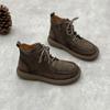 Модные GKTINOO Ретро Ручной работы Натуральная кожа Плюшевые Короткие Ботинки 2024 Зима Новинка Круглый Носок Плоская Подошва Боковая Молния Теплая Женская Обувь