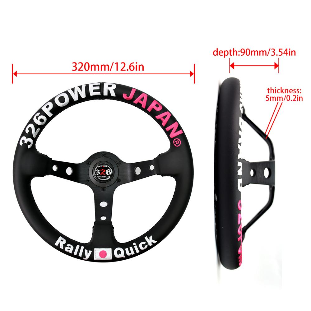 3two6 power JDM 320mm Sports Steering Wheel Black Spoke Depth Racing Steering Wheel with 5mm Thick Bracket