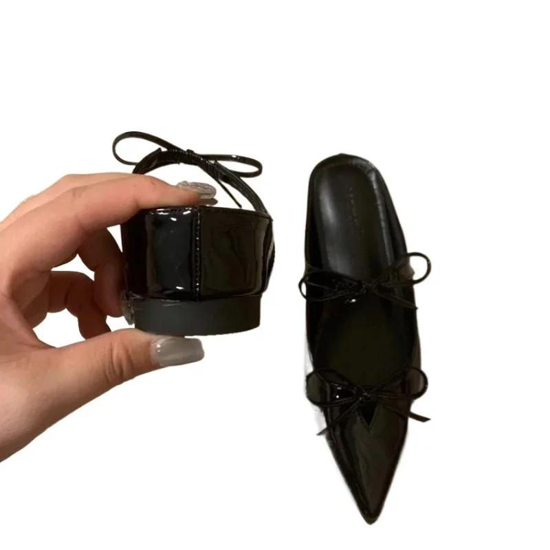 Модная женская обувь 2024 Модные женские шлепанцы с острым носком Весна Осень Бант Однотонные На плоской подошве Повседневные Удобные Офисные женские туфли