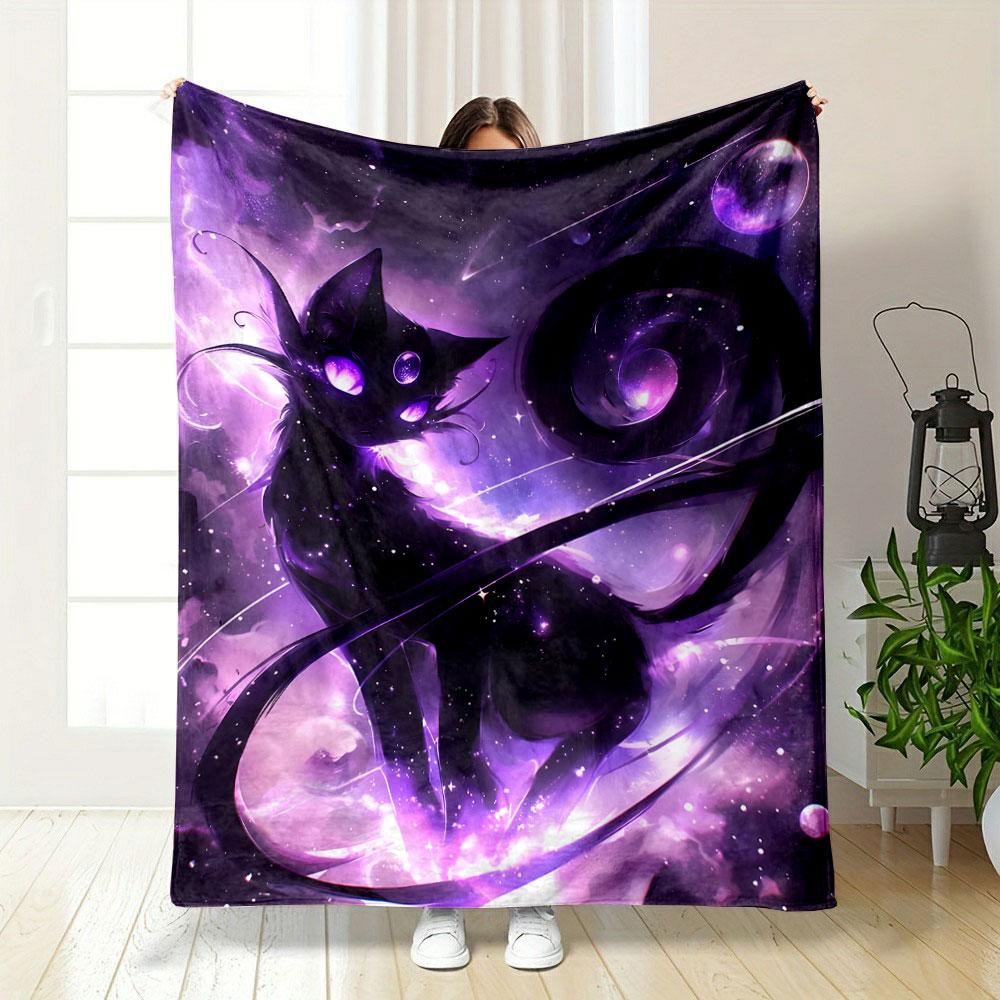 Purple Galaxy Themed Black Cat Blanket bedroom Blanket for Livingroom Couch lunch break Soft throw for Friend's festival Gift