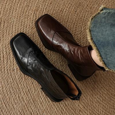 Ботильоны женские на каблуке модные ретро обувь для ходьбы зимние ботинки новый тренд дизайнерские готические кожаные Mujer De Botas