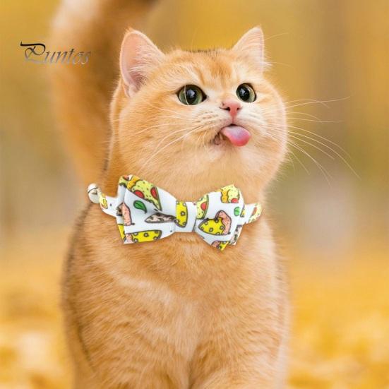 Регулируемый ошейник для домашних животных с нержавеющей пряжкой-колокольчиком. Милый дизайн галстука-бабочки. Круглая ткань на шее для домашних животных. Ожерелье с принтом на тему еды для маленьких и средних собак.