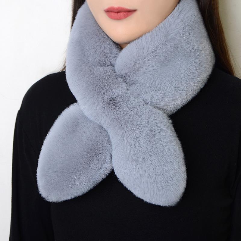 1PC Fashion Cross Solid Color Female Scarf Warm Thickening Peach Heart Collar Scarf Fake Rabbit Fur