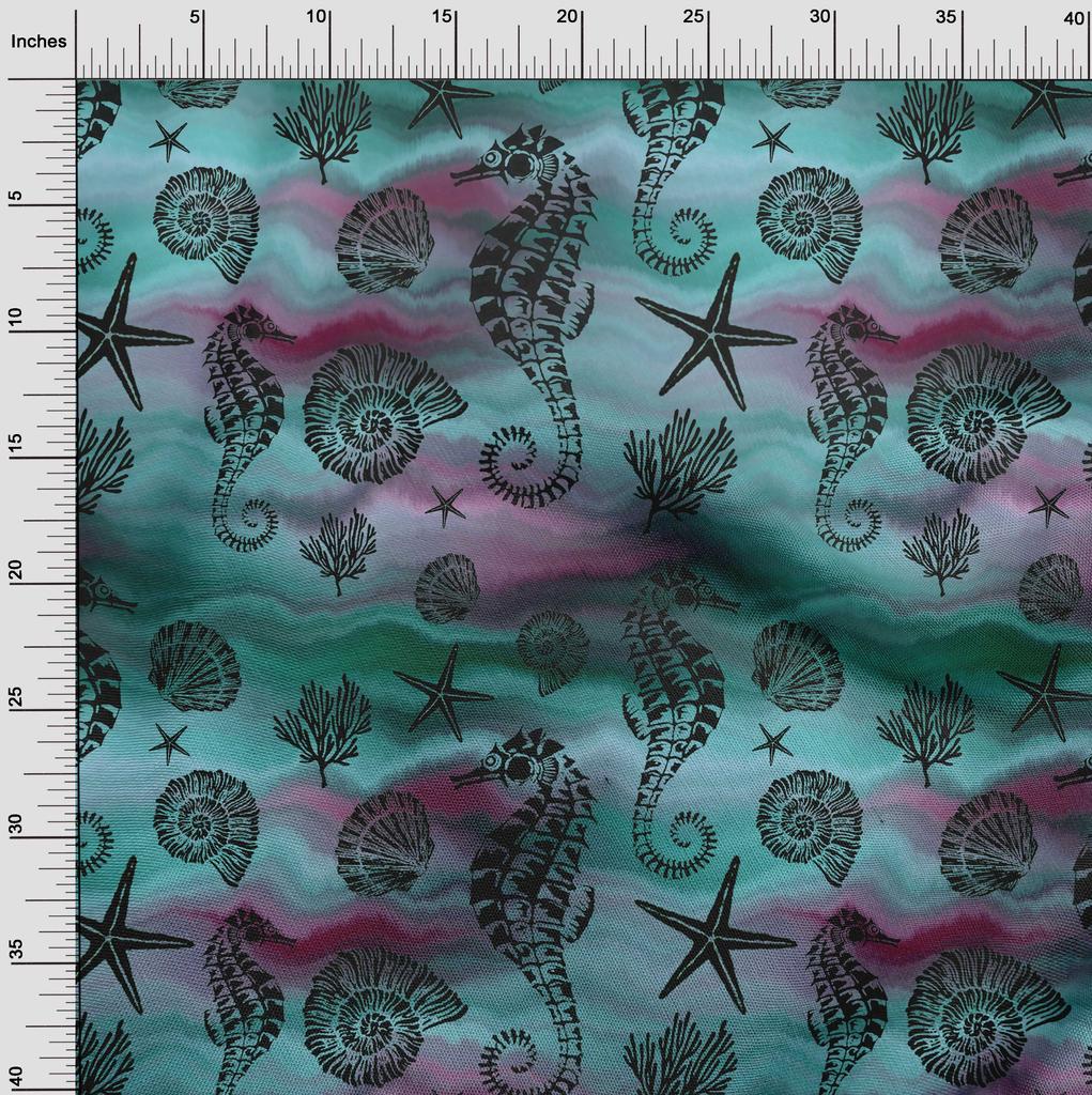 oneOone Ткань Cotton Flex Dark Teal Blue, швейный материал с принтом в виде морской волны, по ярдам, 40 дюймов