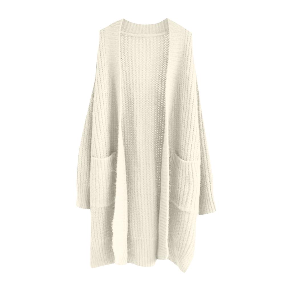 Женский однотонный кардиган машинной вязки с длинным рукавом до колена, ленивый тренд, куртка для волос средней длины