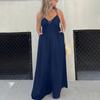 Women Jumpsuit Deep V Neck Backless Wide Pure Leg Loose Sleeveless Color Pleated Spaghetti Strap Casual Vacation Beach