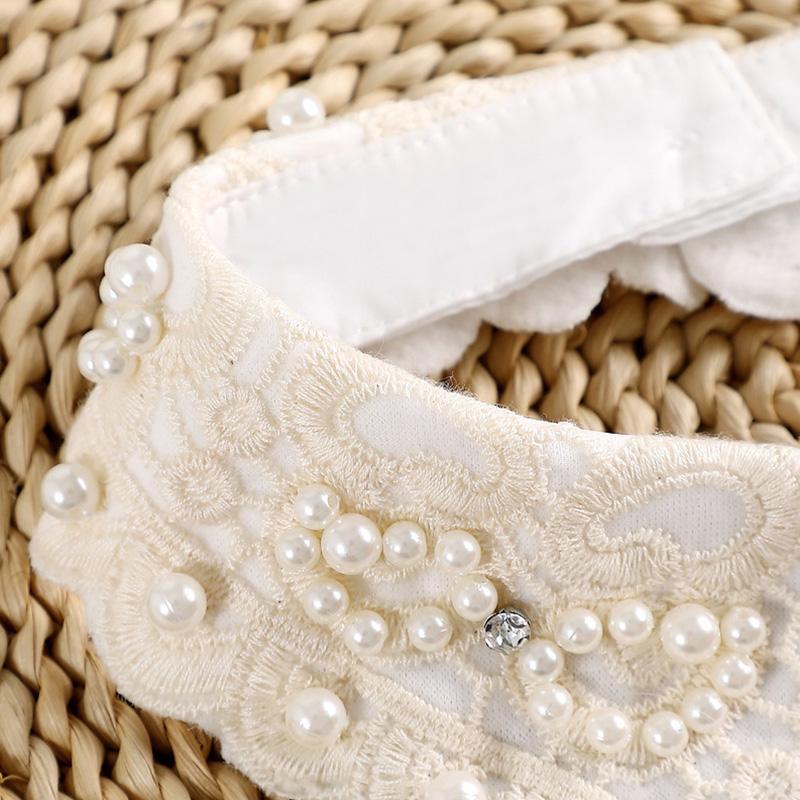 Women White Fake Collars Vintage Embroidery Floral Detachable Collar Handmade Beads False Fake Shirt Collars Decoration