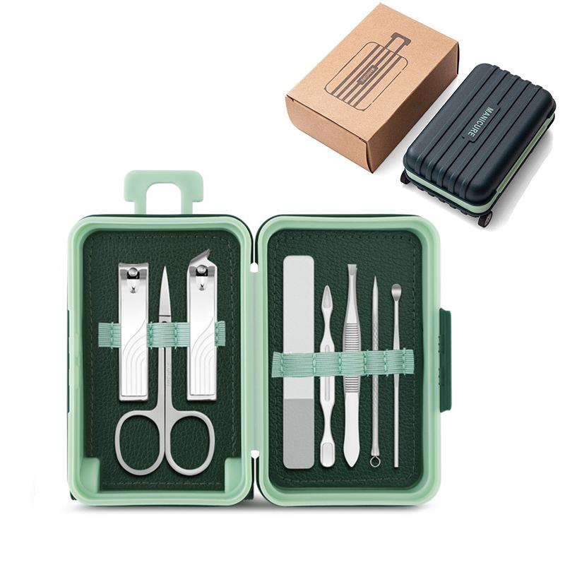8/12pcs Nail Clipper Set Small Luggage Box Design Stainless Steel Clippers Nail File Scissors Manicure Tools for Travelling