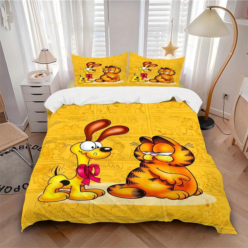 3pcs Odie & Garfield Bedding Set - Includes Quilt Cover and Pillowcases, Suitable for All Seasons, Machine Washable - Ideal Gift for Family