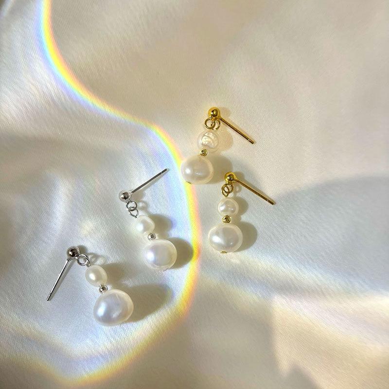 Irregular Pearl Earrings French Retro Hong Kong Style Elegant Earrings Simple and Generous New Style for Women