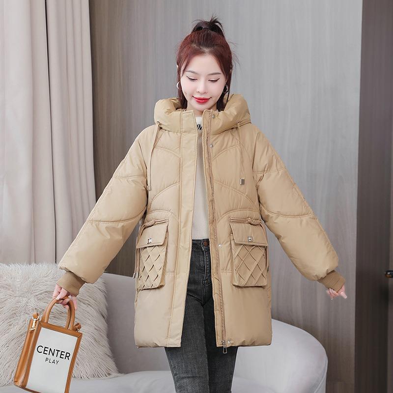 Loose Down Cotton-padded Clothes Women's Winter Coats Medium and Long Thick Cotton-padded Jackets New Hooded Cotton-padded Clothes Bread Clothes Thick