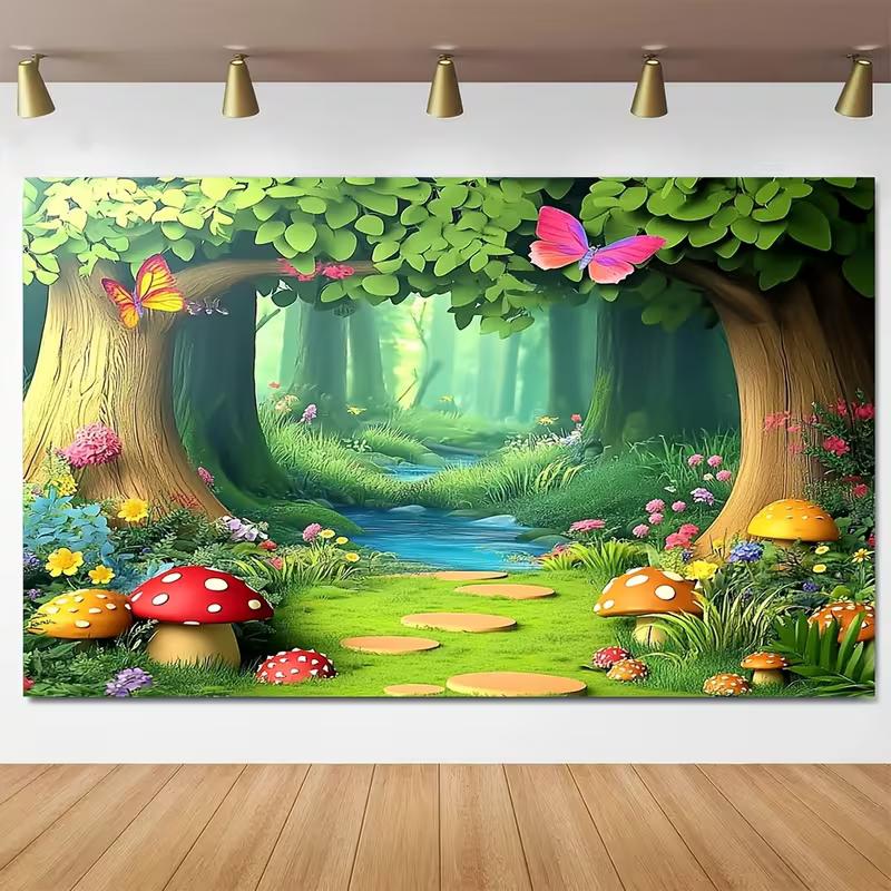 2D Enchanted Stream Forest Backdrop, 2D Fairy Tale Kids Party Decor