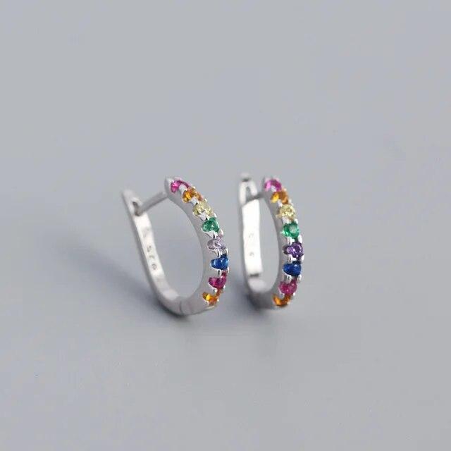 Fashion Cute Minimal Rainbow Hoop Earrings Multicolor Zirconia Small Geometric Earring Jewelry Female Trendy Thin Ear Hoops