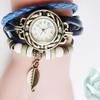 Women Children Retro LeatherWinding Bracelet Leaf Pendant Watch