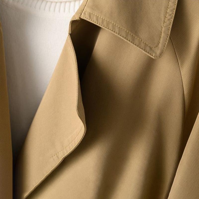 Тренч женский осенний двубортный сплошной цвет повседневная куртка универсальная и удобная тонкая талия куртка