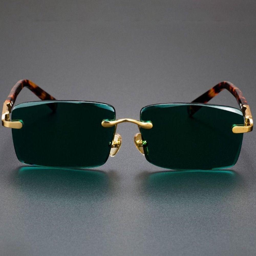 Green Crystal Stone Cycling Goggles Frameless Outdoor Sunglasses Driving Glasses