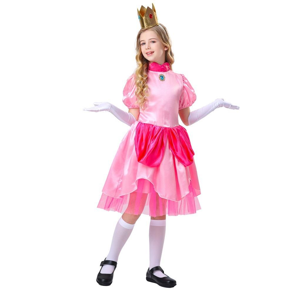 New Children's Girl Halloween Princess Peach Costume Party Stage Performance Costume Dress Set