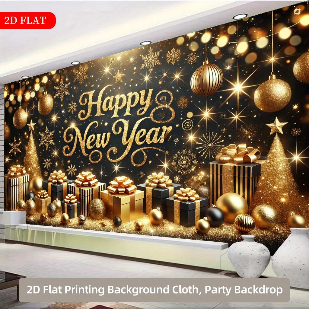 1 Piece Happy New Year Polymer Backdrop for Indoor/Outdoor Party Decoration, Garden