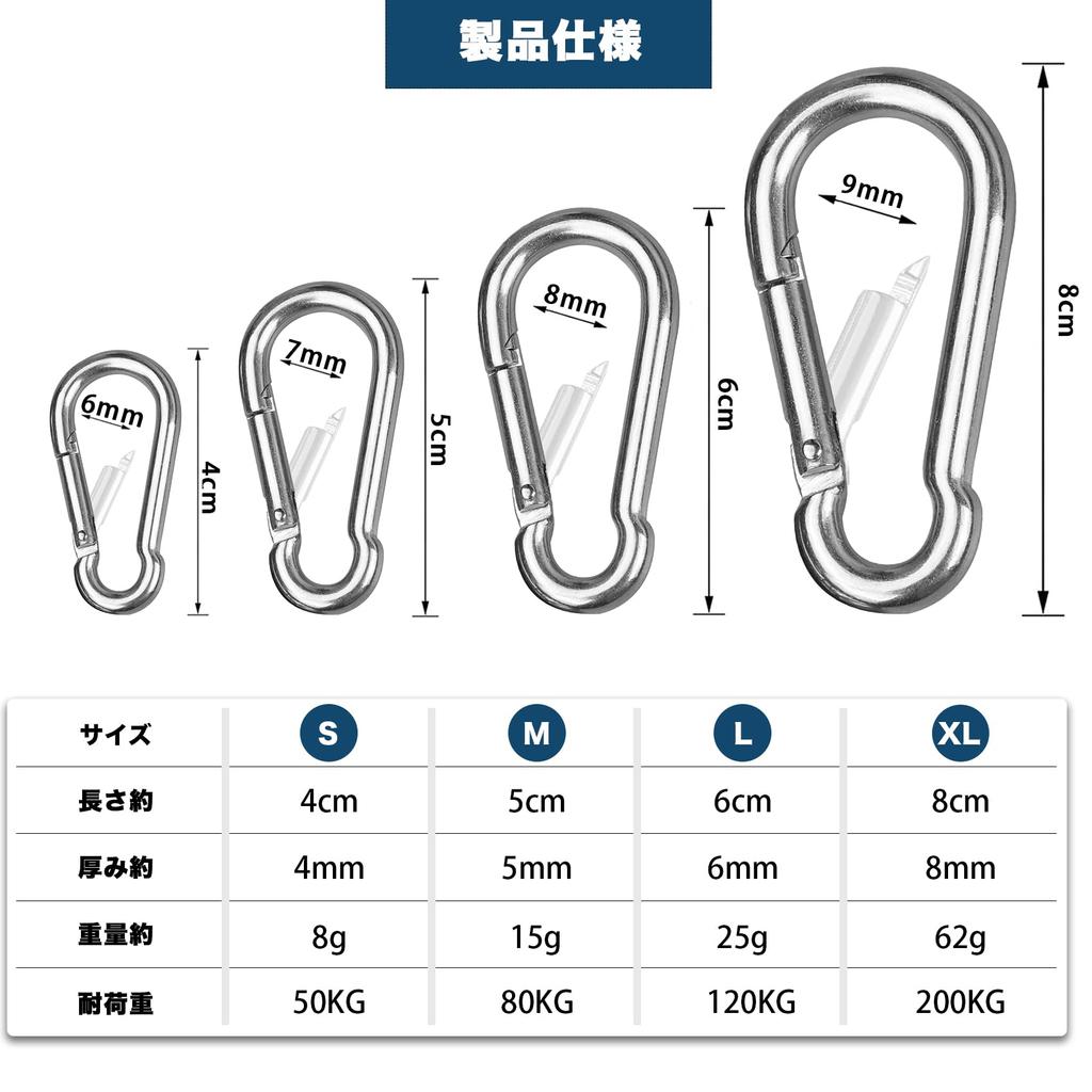 Карабин Wlikn 304 из нержавеющей стали с пружинным крюком, многофункциональный, для пешего туризма, рыбалки, для потолка, для кемпинга, для использования на открытом воздухе, устойчив к ржавчине, без блокировки