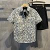 New Trendy Water-patterned Square Collar Shirt Fashionable and Handsome Fashion Brand Men's Casual High-end Shirt