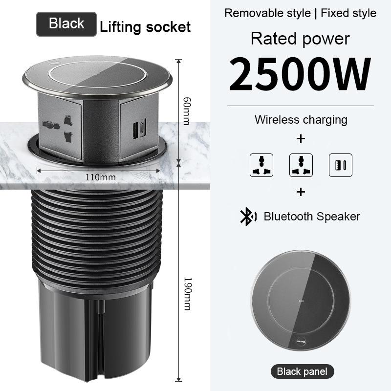 Высококачественная интеллектуальная подъемная электрическая универсальная беспроводная зарядная розетка ЕС, встроенная в кухонный стол, невидимая вилка питания