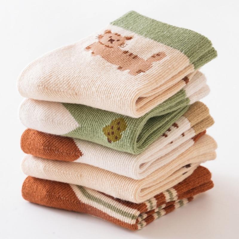 5 пар/комплект детских носков из хлопка, весна-осень, детские носки среднего размера с изображением животных из мультфильмов, милые носки для малышей, девочек и мальчиков