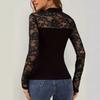Осень и зима Новая мода кружевная строчка длинный рукав маленький воротник стойка пуловер база футболка топ женский
