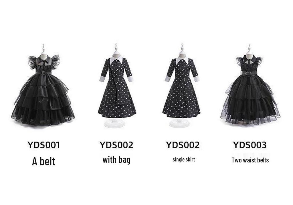 Addams Family Cosplay Costumes: Children's Long Sleeve Black Evening Gowns