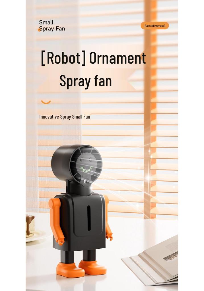 Portable Handheld Robot Spray Fan with Detachable USB Charging and Digital Display