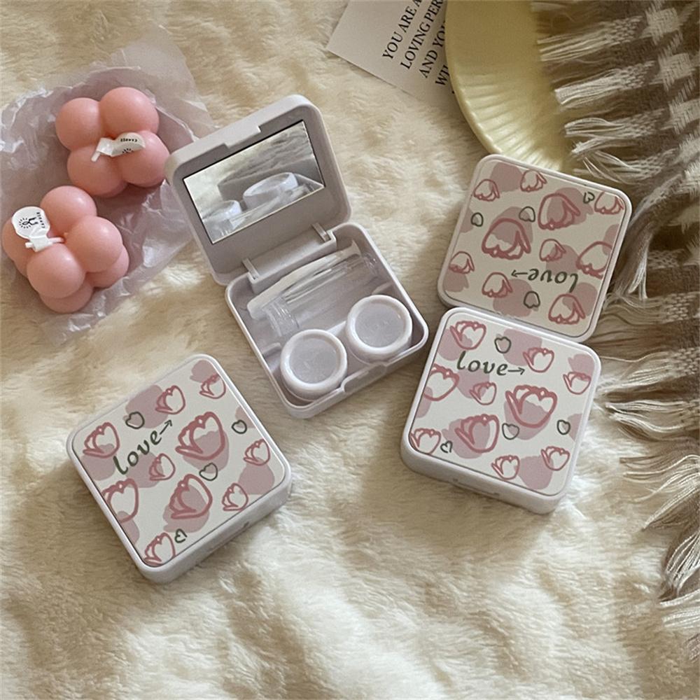 Contact Lens Storage Case Portable Lens Case With Mirror Travel Lens Box Pink For Makeup Bag Travelers Work