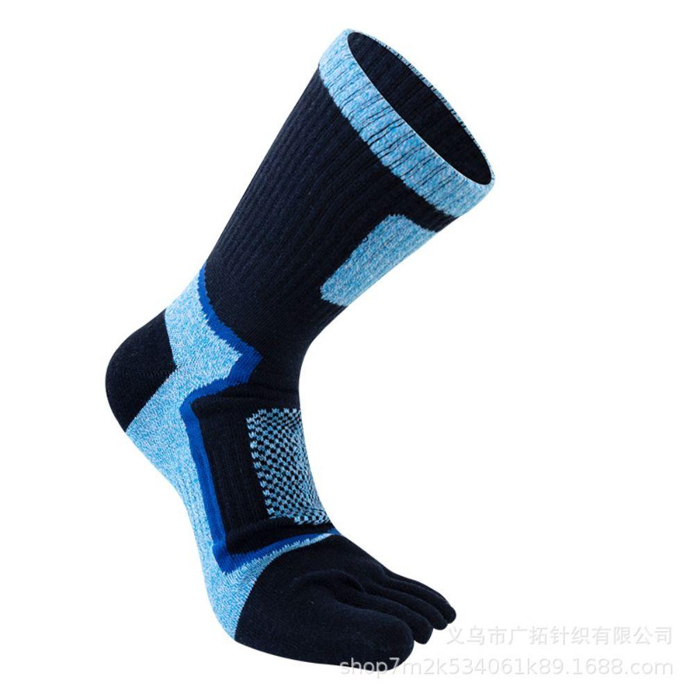 Patchwork Color Thick Long Tube Trendy Retro Middle Tube Hosiery Five Finger Socks Cotton Man Socks