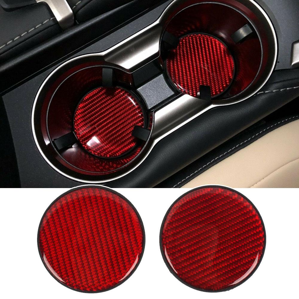2pcs High Quality Red Carbon Fiber Car Cup Holder Pad Water Cup Slot Non-Slip Mat Universal Interior Parts Car Accessories