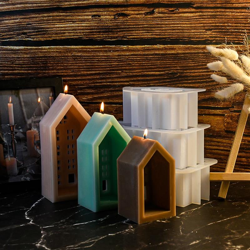 Hollowed Out House Candle Silica Gel Mold Handmade Soap Plaster Ornaments Silica Gel Mold Easter Scented Candle Making Supplies
